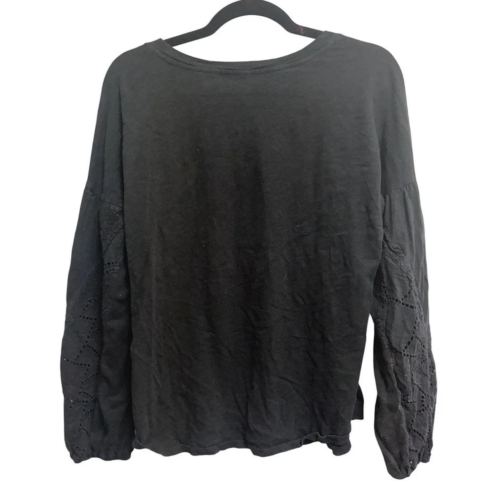 Anthropologie Eri + Ali Shiloh Balloon-Sleeved Top Boho Black Cotton Lace Size M
